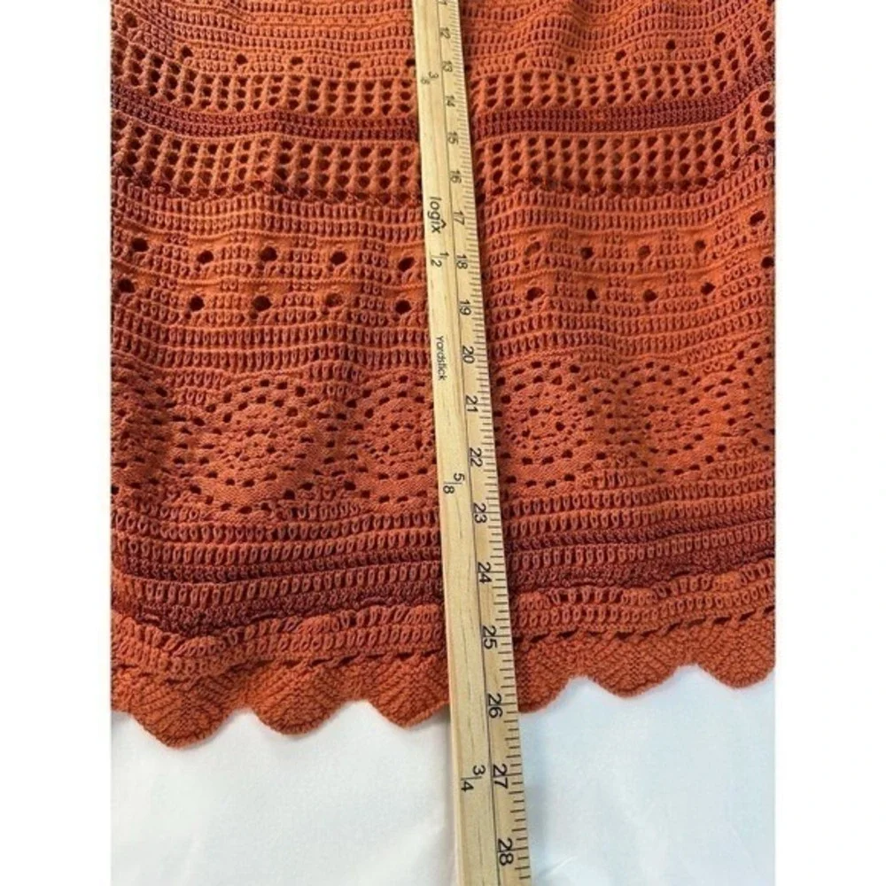 Premise Women's Open Knit Sweater Tunic Cover Up Orange Rust Sz L Boho Hippie